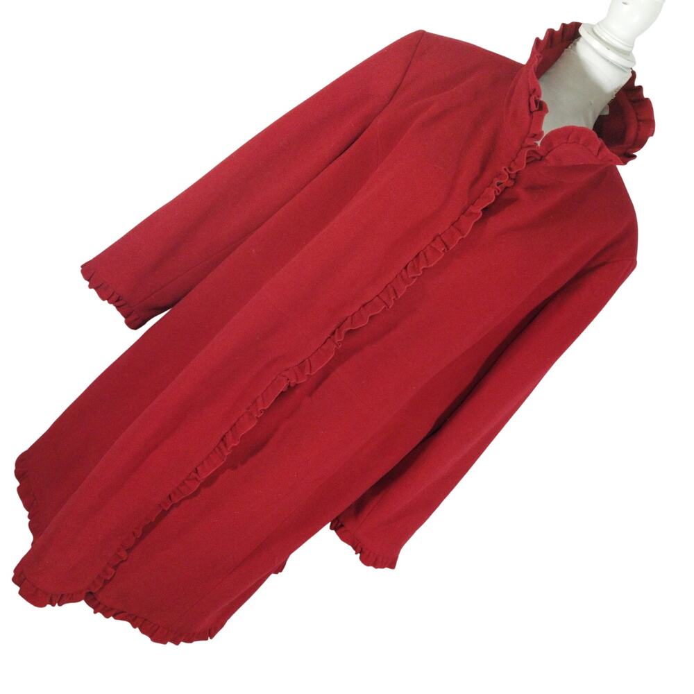 LARRY LEVINE! GORGEOUS ROUGE RED WOOL BLEND RUFFLED DETAIL COAT, OVERCOAT! SZ 3X